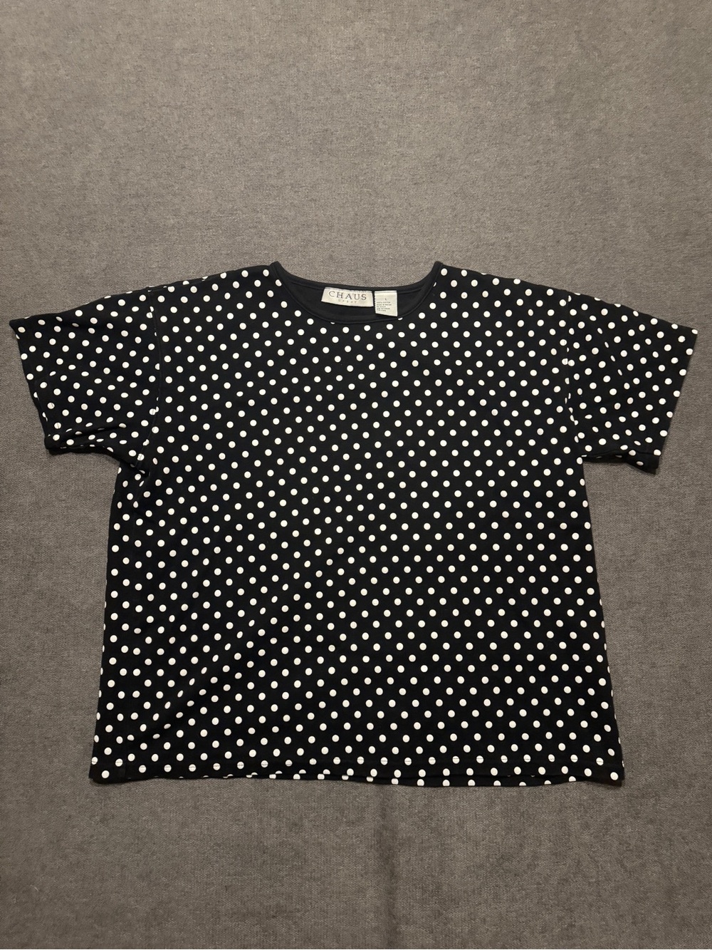 Chaus Black and White Polka Dot Short Sleeve Top